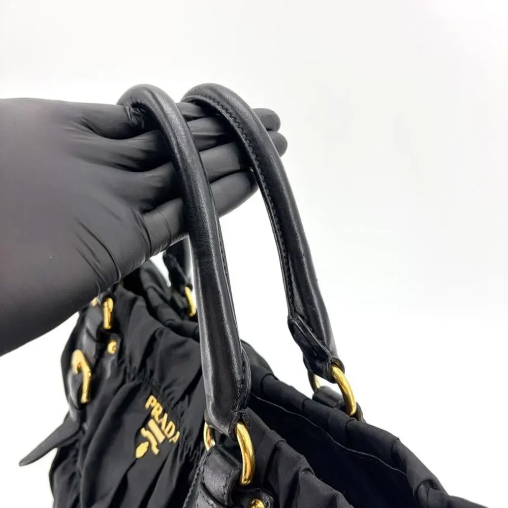 Prada Tessuto Gaufre Shirred Tote Bag Black